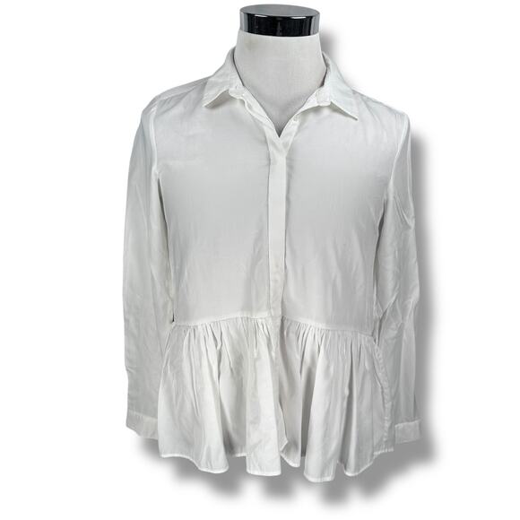 Tuckernuck Charlotte Blouse Top Women’s Small White Rayon Long Sleeve Peplum Hem - Picture 1 of 9